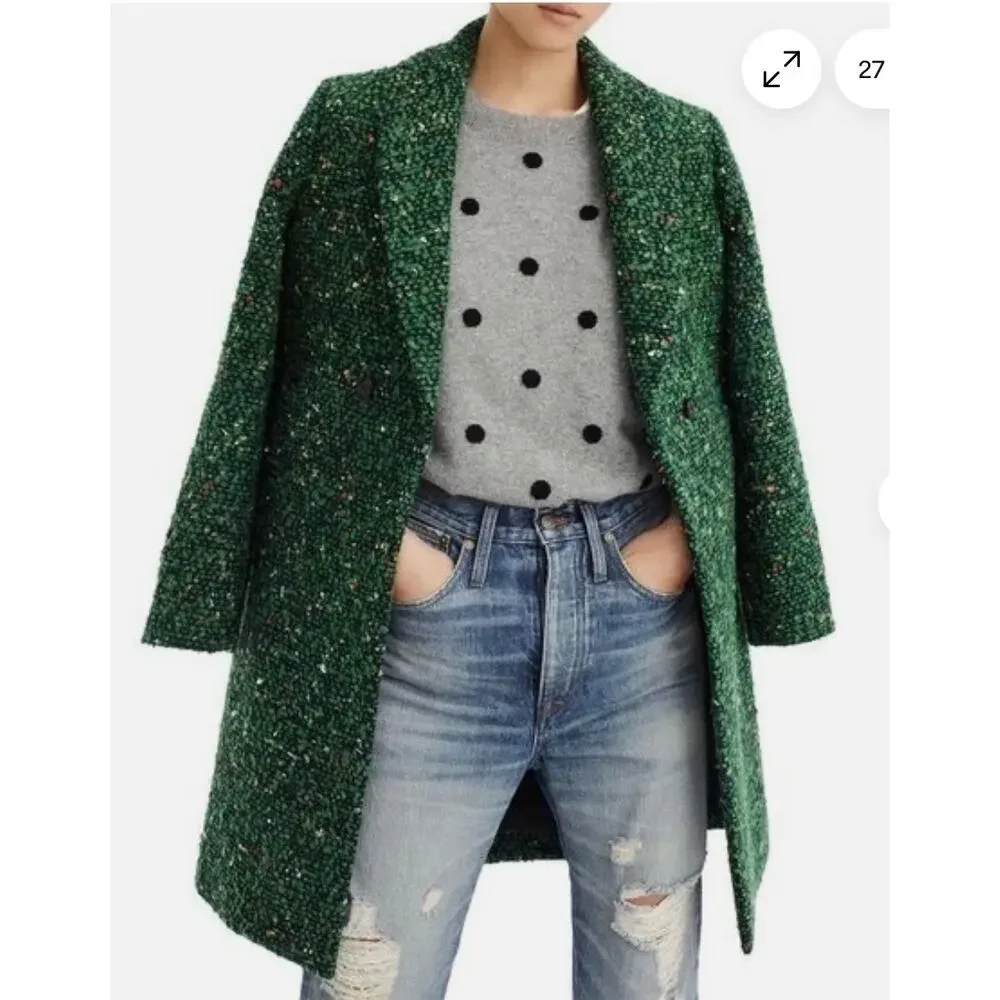 J Crew Coat Women 4 Daphne Boucle Tweed Single Breasted Green Preppy Chic